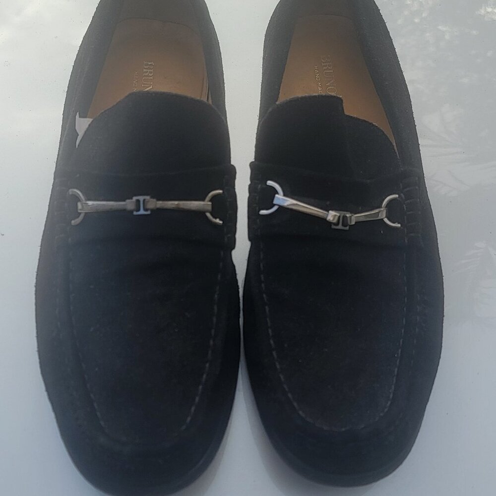 Bruno Magli Trieste Classic Black Leather Suede Moccasin Shoes with horsesbit bu